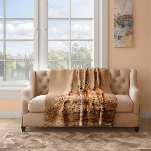 Impala Males Light Weight Fleece Blanket by Annette Heymans