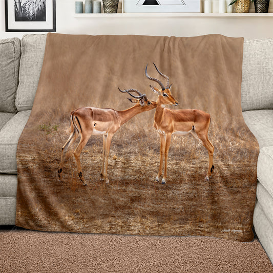 Impala Males Light Weight Fleece Blanket by Annette Heymans