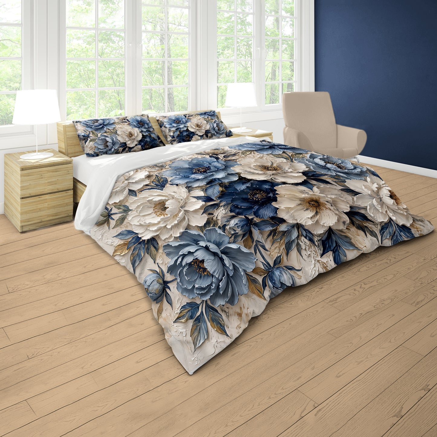Impasto Blue Floral Duvet Cover Set