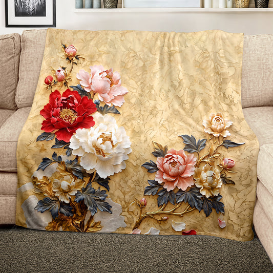 Imperial Peony Light Weight Fleece Blanket