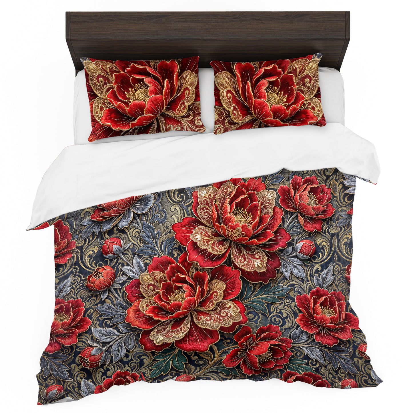 Imperial Red Peonies Duvet Cover Set