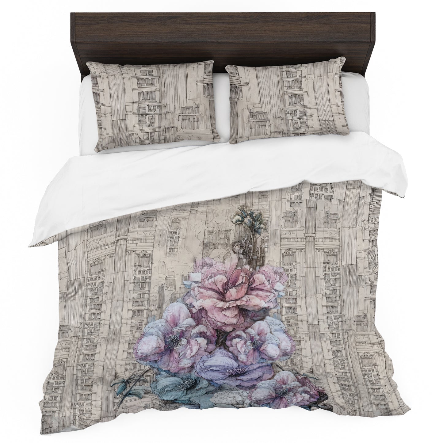 Ink-Line Peonies Duvet Cover Set