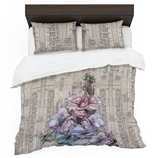 Ink-Line Peonies Duvet Cover Set