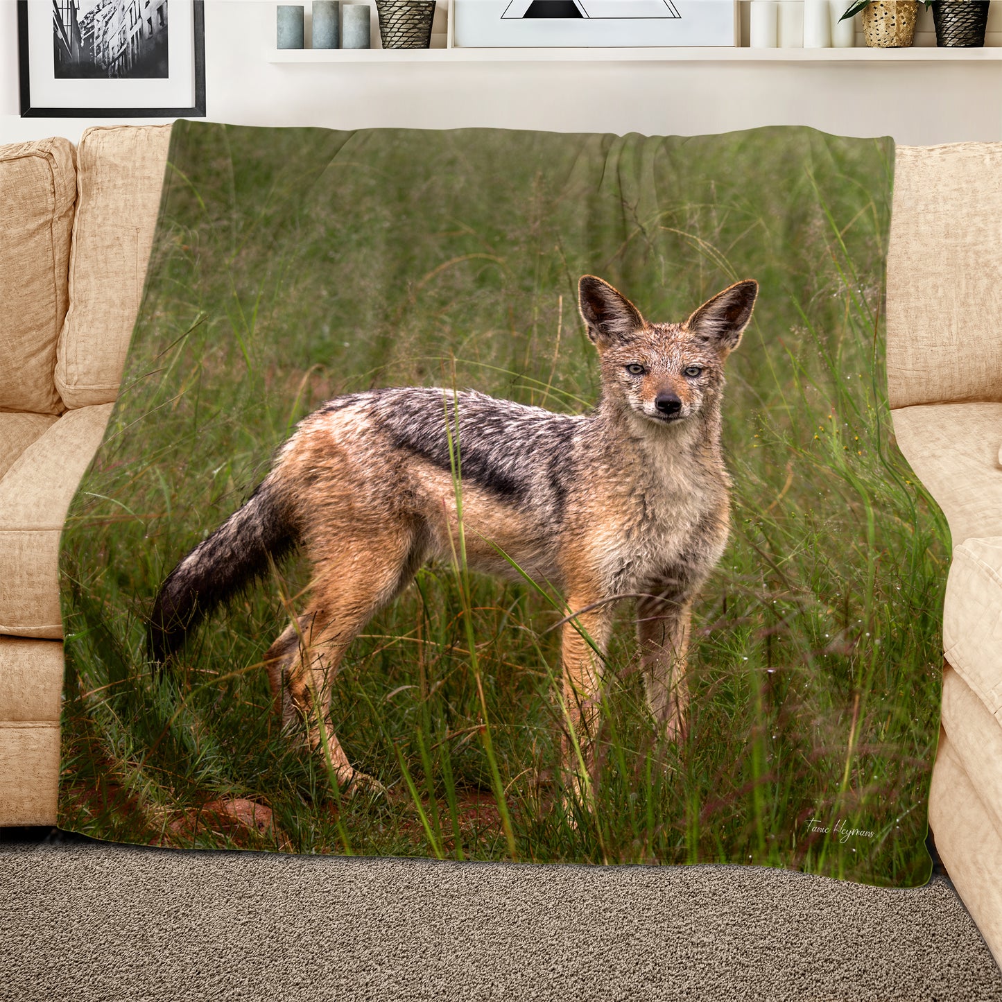 Jackal in Long Grass Light Weight Fleece by Fanie Heymans