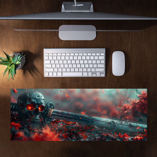 Red Japanese Samurai with Skull by Wikus Schalkwyk Large Desk Pad
