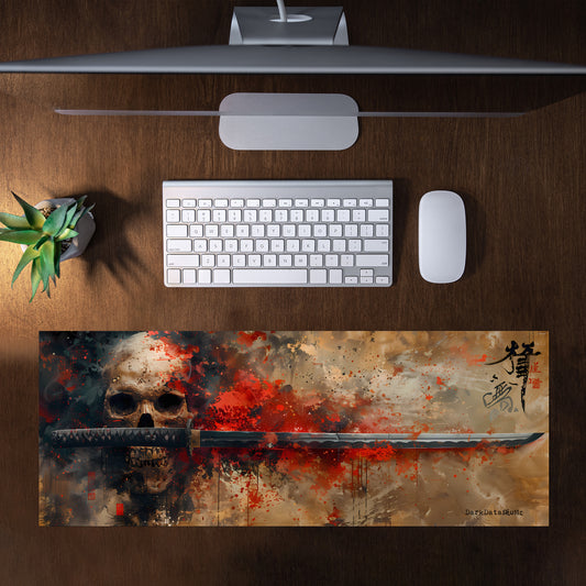 Brown Japanese Samurai with Skull by Wikus Schalkwyk Large Desk Pad
