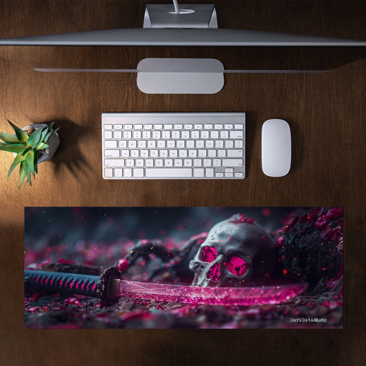 Pink Blade Japanese Samurai with Skull by Wikus Schalkwyk Large Desk Pad