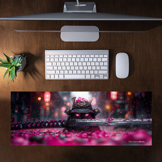 Pink Japanese Samurai with Skull by Wikus Schalkwyk Large Desk Pad