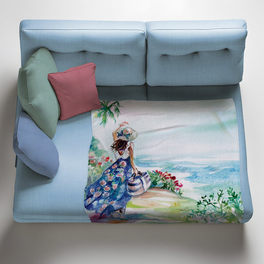 Walk to the Beach Light Weight Fleece Blanket By Kristin van Lieshout