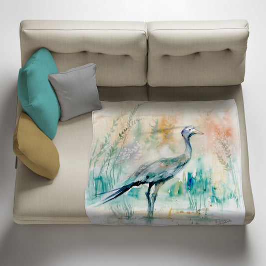 Blue Crane Light Weight Fleece Blanket by Kristin Van Lieshout