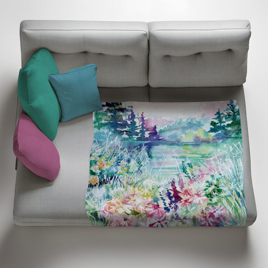 Colourful Garden Light Weight Fleece Blanket by Kristin van Lieshout