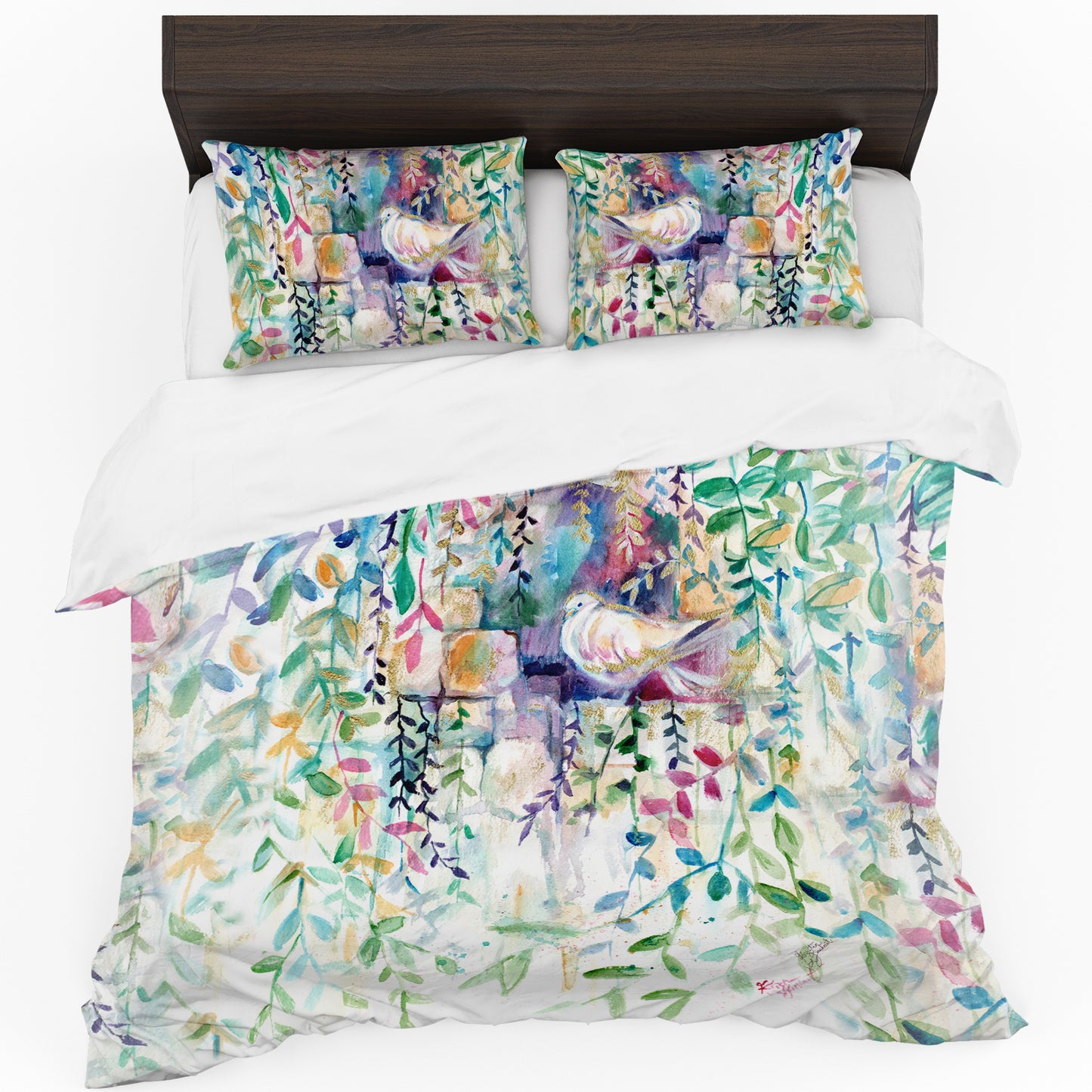 Dove on a Floral Wall Duvet Cover Set By Kristin Van Lieshout