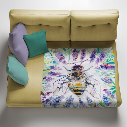 Lavender Bee Light Weight Fleece Blanket by Kristin Van Lieshout