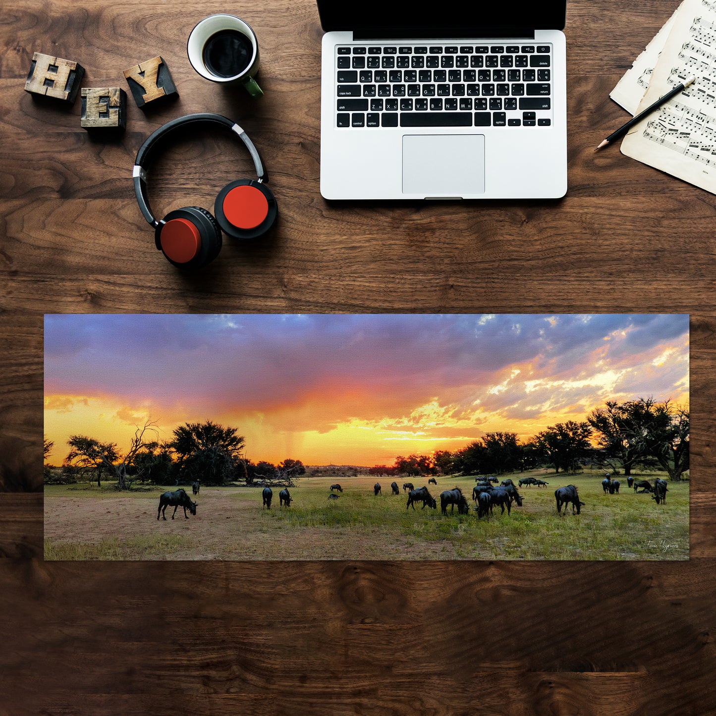 Kgalagadi Landscape Rain Storm Desk Pad by Fanie Heymans