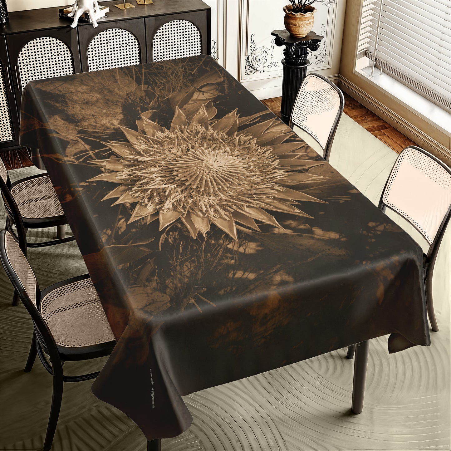 King Protea Sepia Rectangle Tablecloth by Annette Heymans