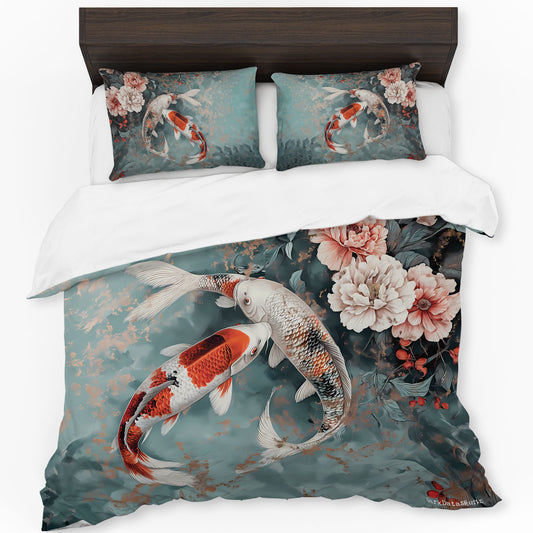 Koi Fish in Flower Pond by Wikus Schalkwyk Duvet Cover Set