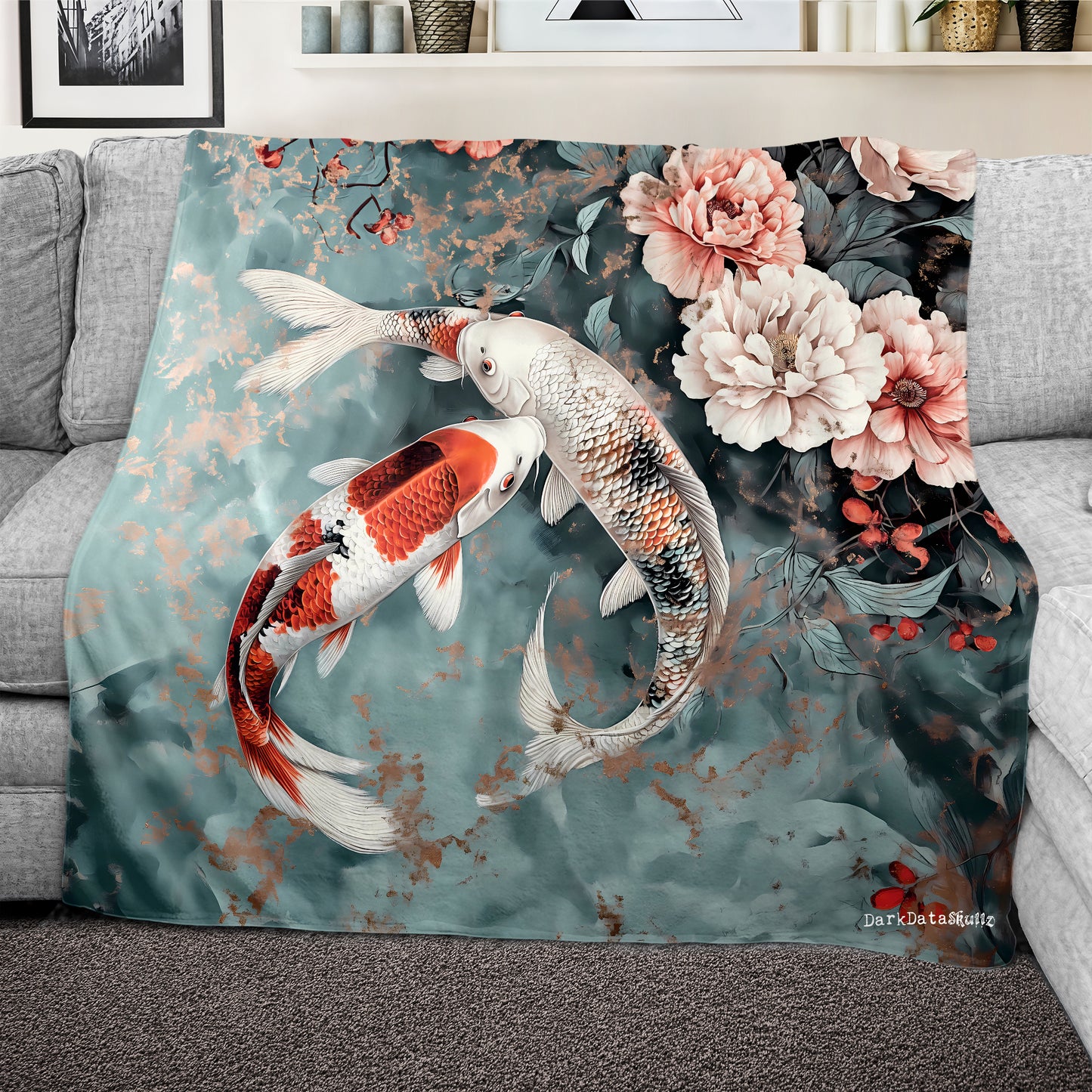 Koi Fish in Flower Pond Light Weight Fleece Blanket by Wikus Schalkwyk