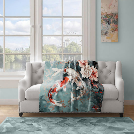 Koi Fish in Flower Pond Light Weight Fleece Blanket by Wikus Schalkwyk