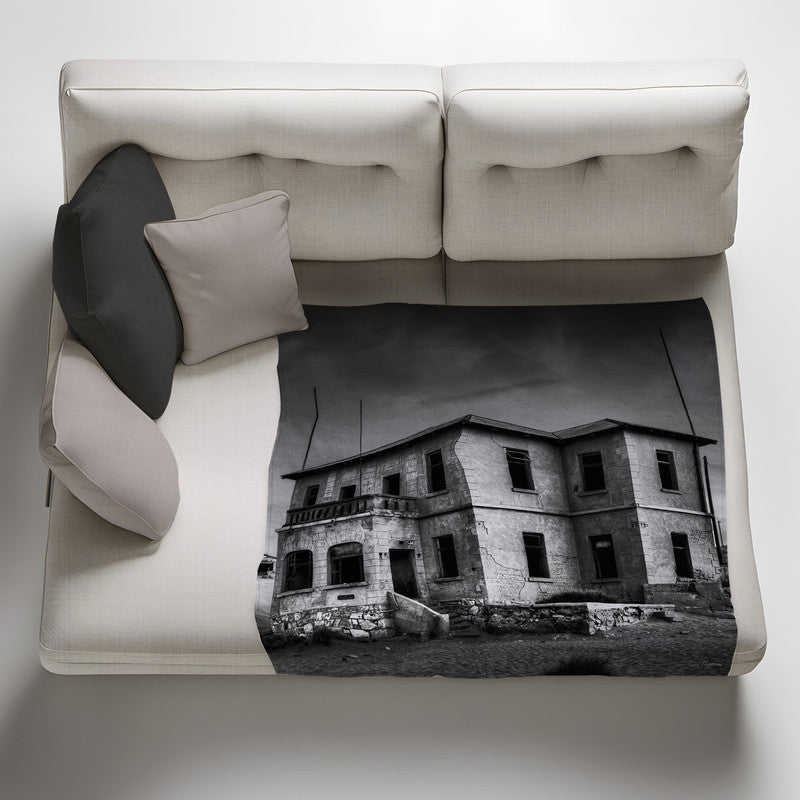 Kolmanskop Ghost Buildings Black and White Light Weight Fleece Blanket By Fanie Heymans