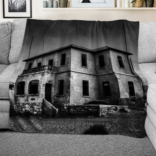 Kolmanskop Ghost Buildings Black and White Light Weight Fleece Blanket By Fanie Heymans