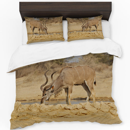 Kudu Bull at Waterhole Duvet Cover Set by Annette Heymans