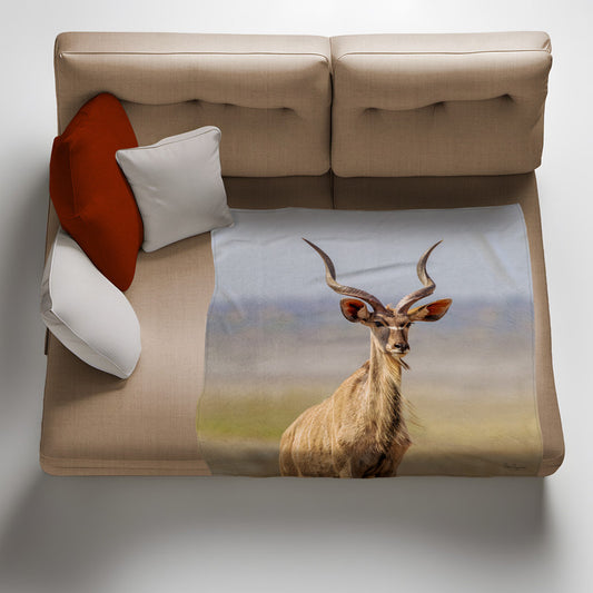 Kudu Bull Light Weight Fleece Blanket by Fanie Heymans