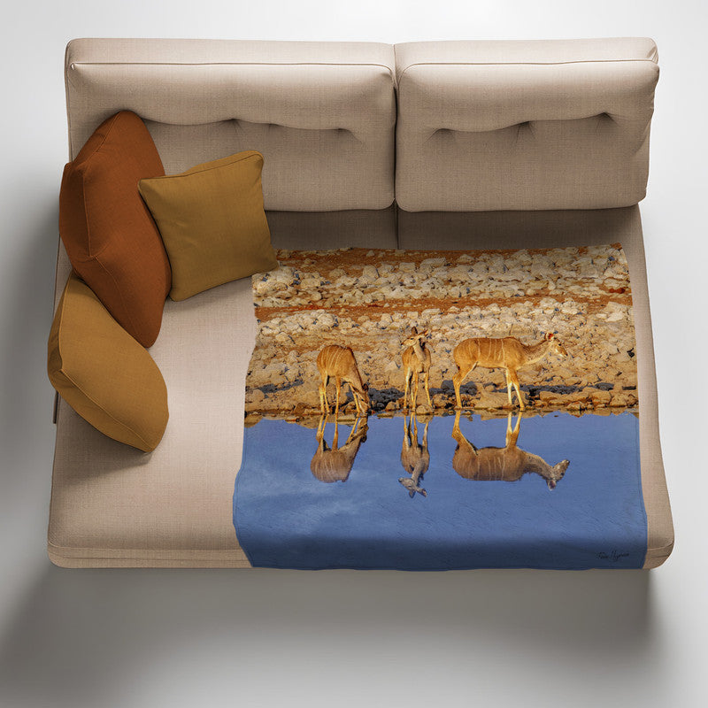 Kudu Drinking Water Light Weight Fleece Blanket by Fanie Heymans