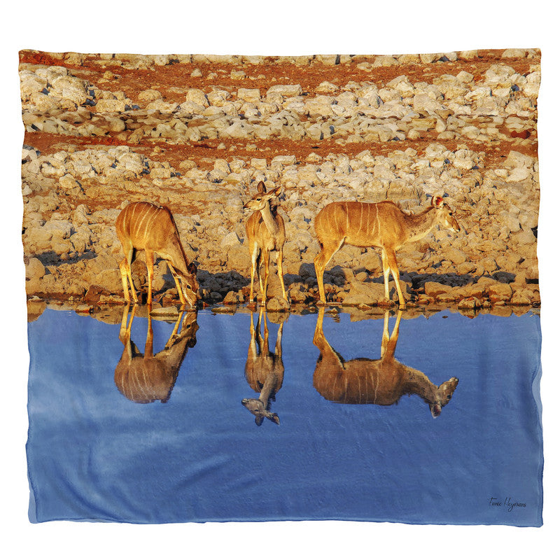 Kudu Drinking Water Light Weight Fleece Blanket by Fanie Heymans
