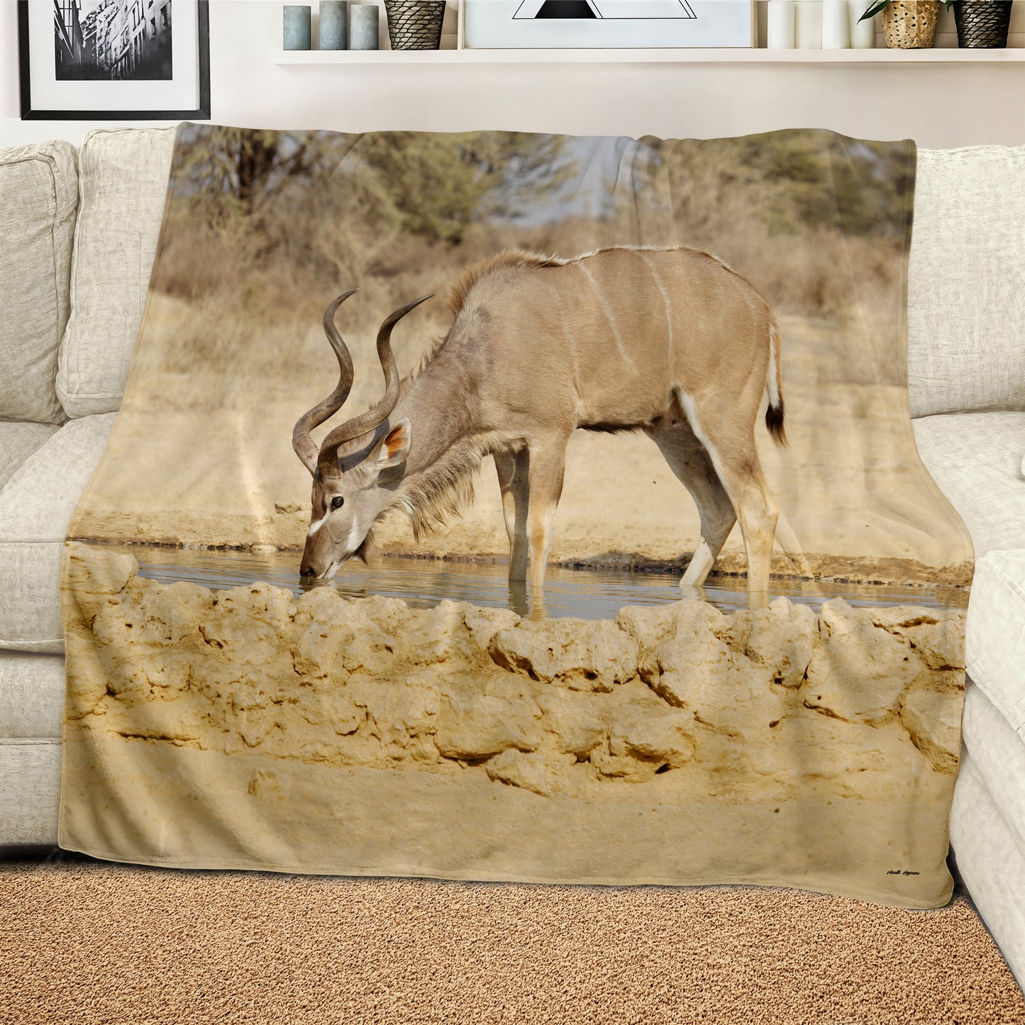 Kudu Bull Light Weight Fleece Blanket By Annette Heymans