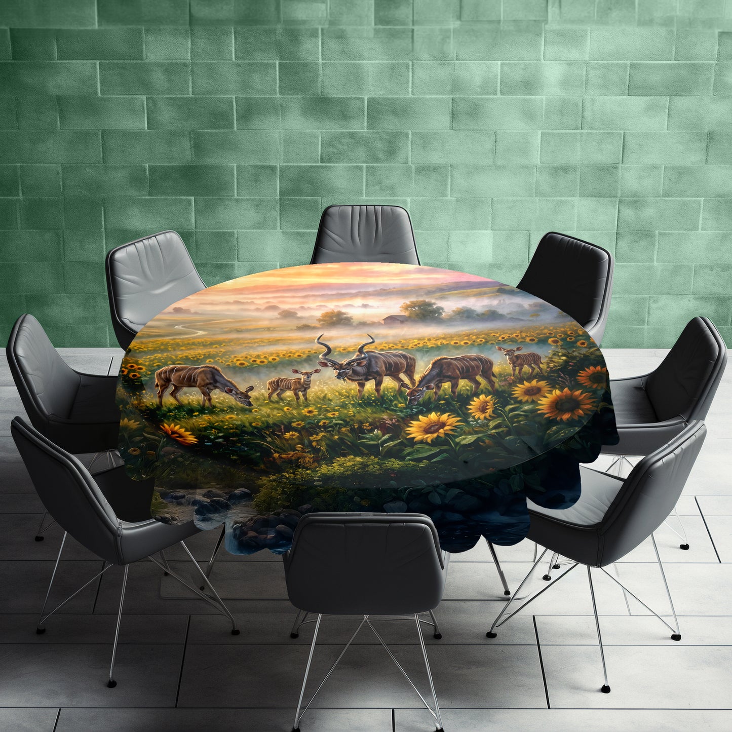 Kudu at Sundown Round Tablecloth