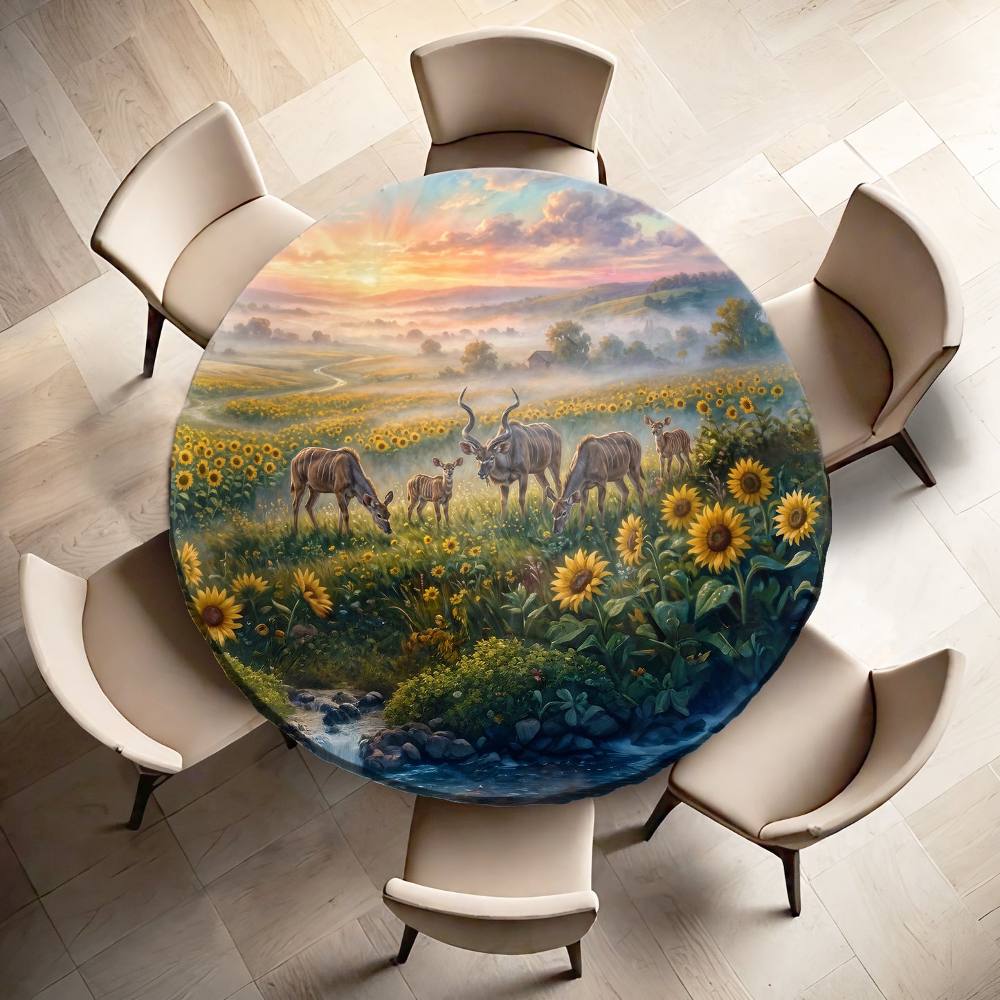 Kudu at Sundown Round Tablecloth