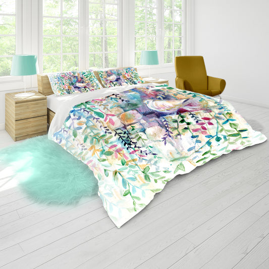 Dove on a Floral Wall Duvet Cover Set By Kristin Van Lieshout