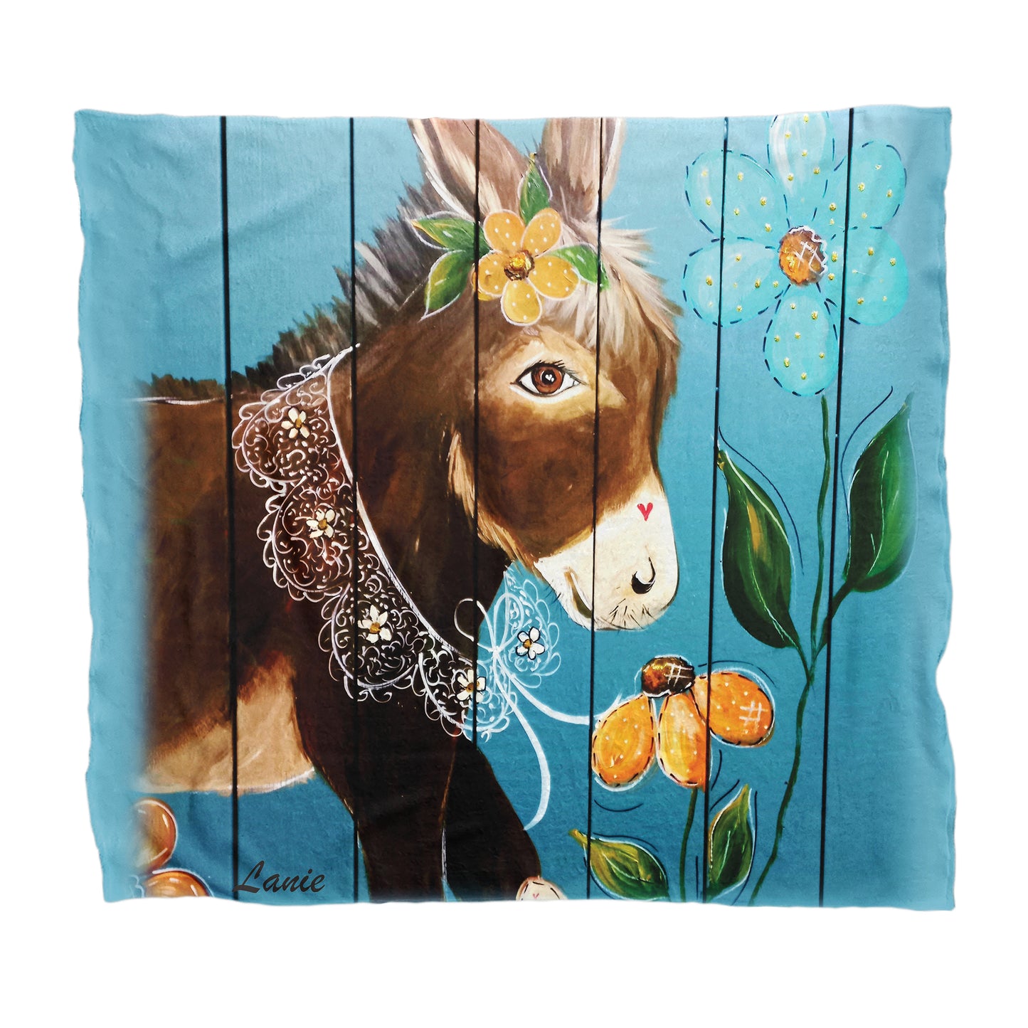 Orange Flower Donkey Light Weight Fleece Blanket By Lanie’s Art