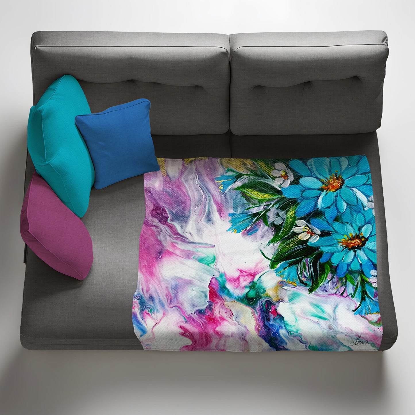 Alcohol Painted Blue Flowers Light Weight Fleece Blanket By Lanie’s Art