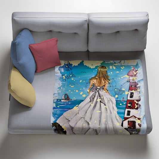 Faith and Hope Seaside Light Weight Fleece Blanket by Lanie's Art