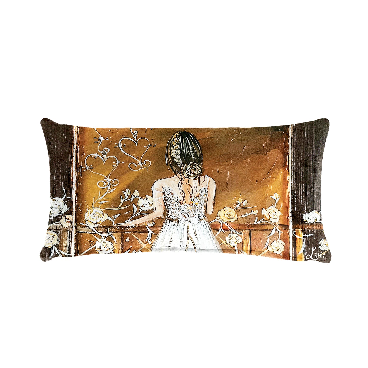 White Dress Balcony By Lanie's Art Oblong Luxury Scatter