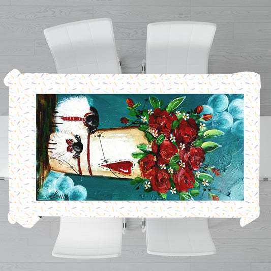 Red Florals Sheep By Lanie's Art Rectangle Tablecloth
