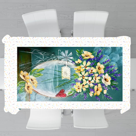 Yellow Floral Glass Vase By Lanie's Art Rectangle Tablecloth