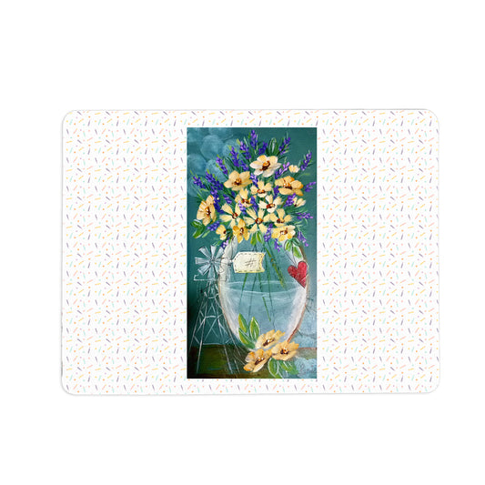 Yellow Floral Glass Vase Mouse Pad by Lanie's Art