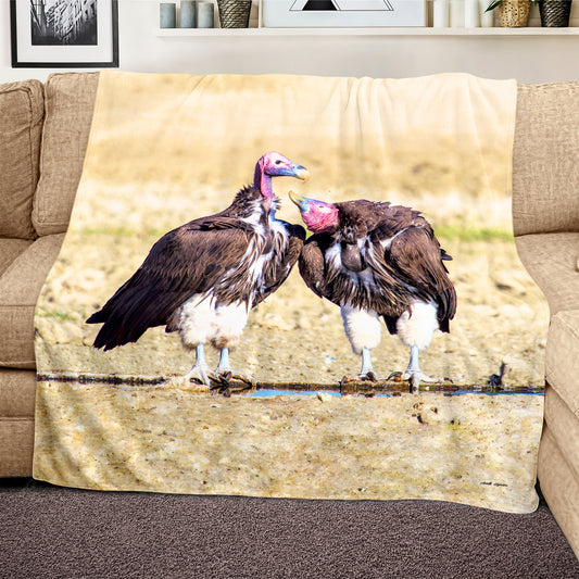 Lapped Faced Vultures Pair Light Weight Fleece Blanket by Annette Heymans