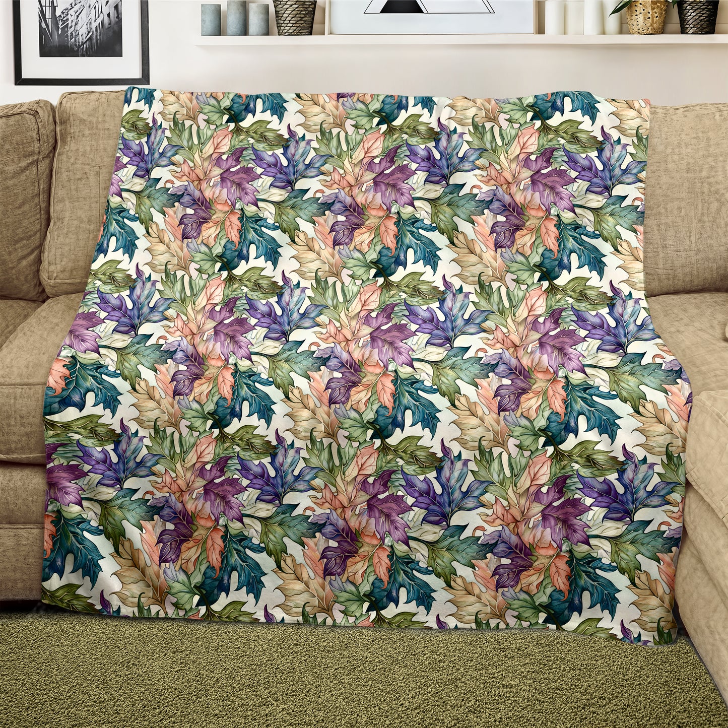 Large Leaves Light Weight Fleece Blanket