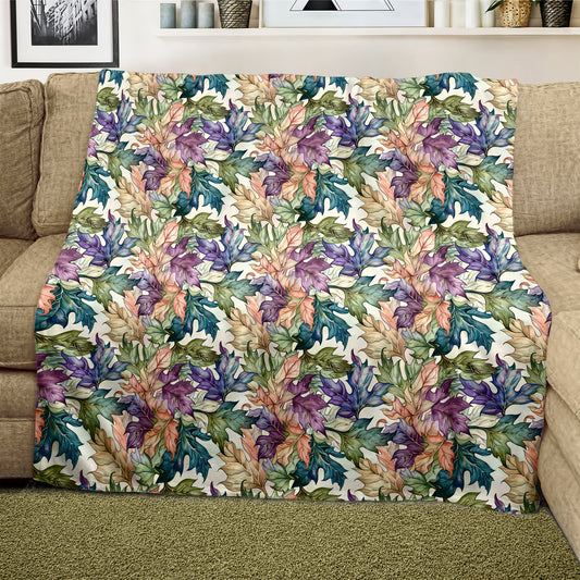Large Leaves Light Weight Fleece Blanket