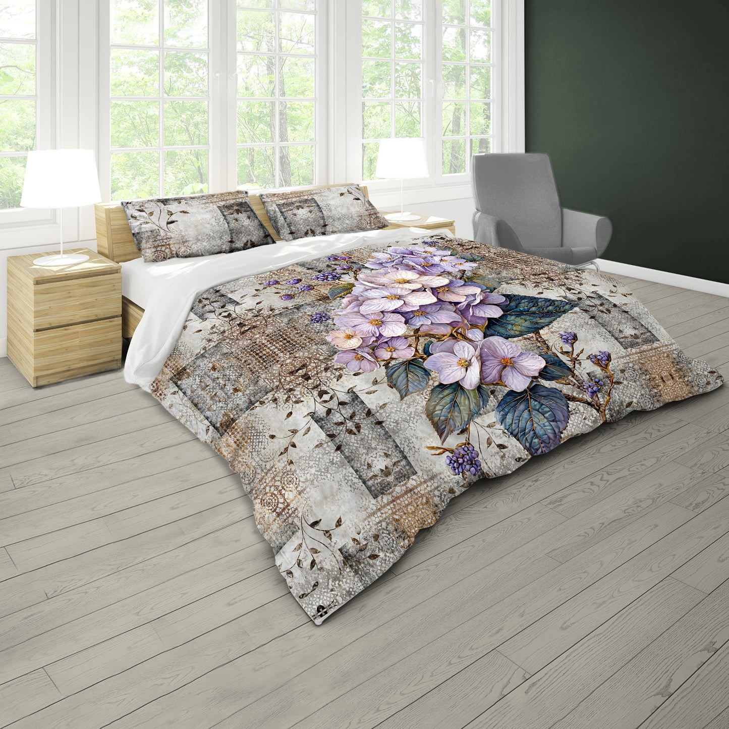 Lavender Hydrangeas Duvet Cover Set