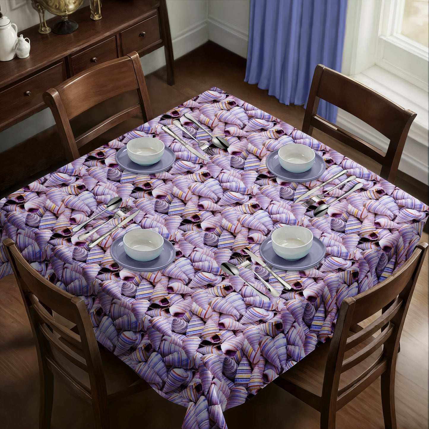 Lavender Tide Shells Square Tablecloth
