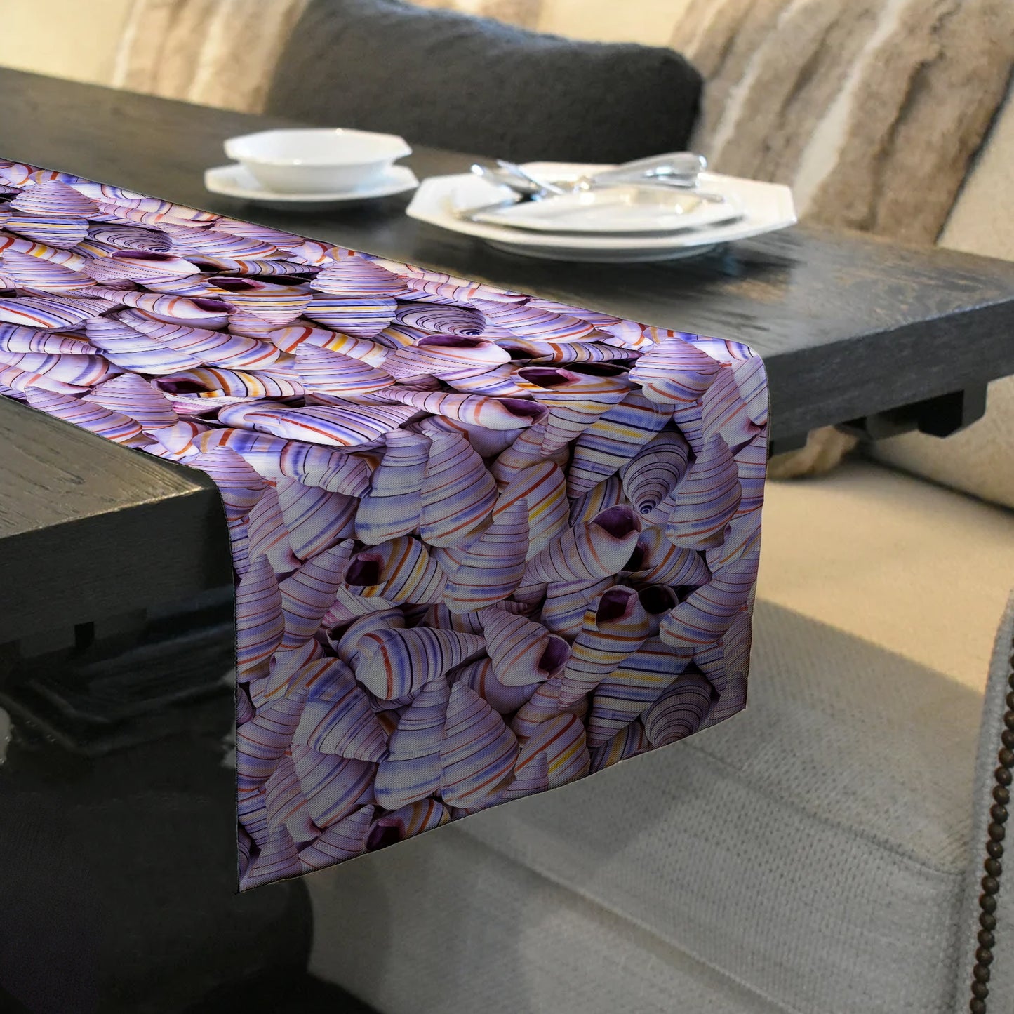 Lavender Tide Shells Table Runner