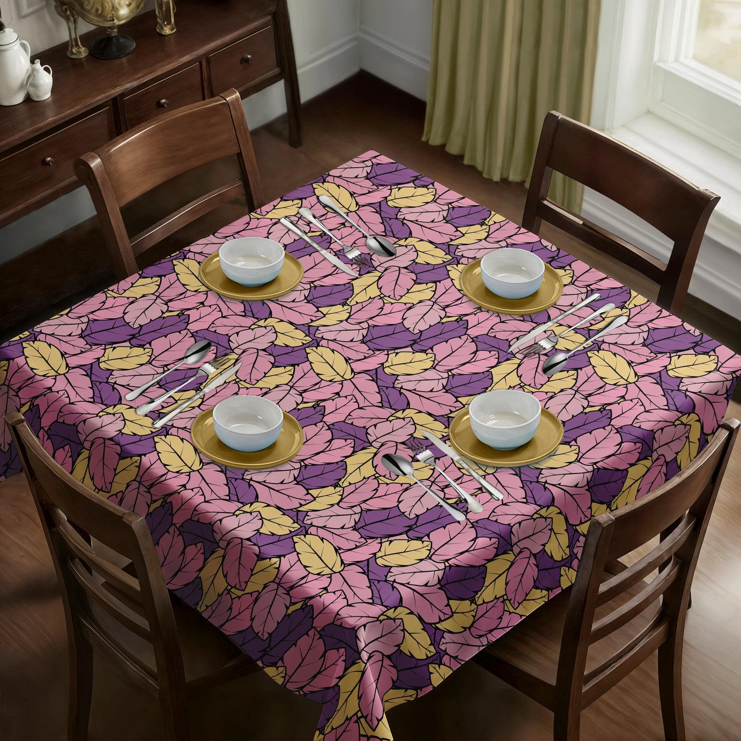 Leafscape Purple Bloom Square Tablecloth