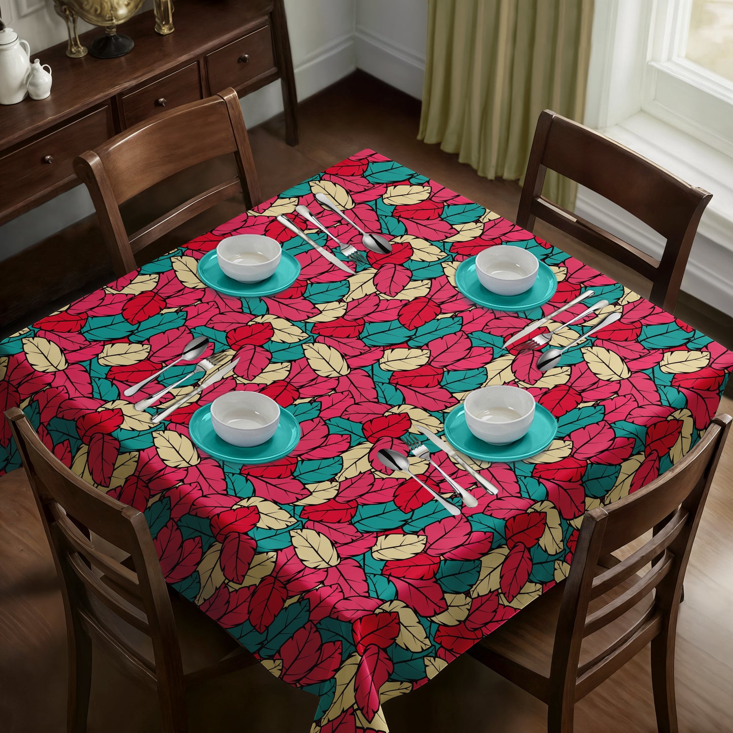Leafscape Red Bloom Square Tablecloth