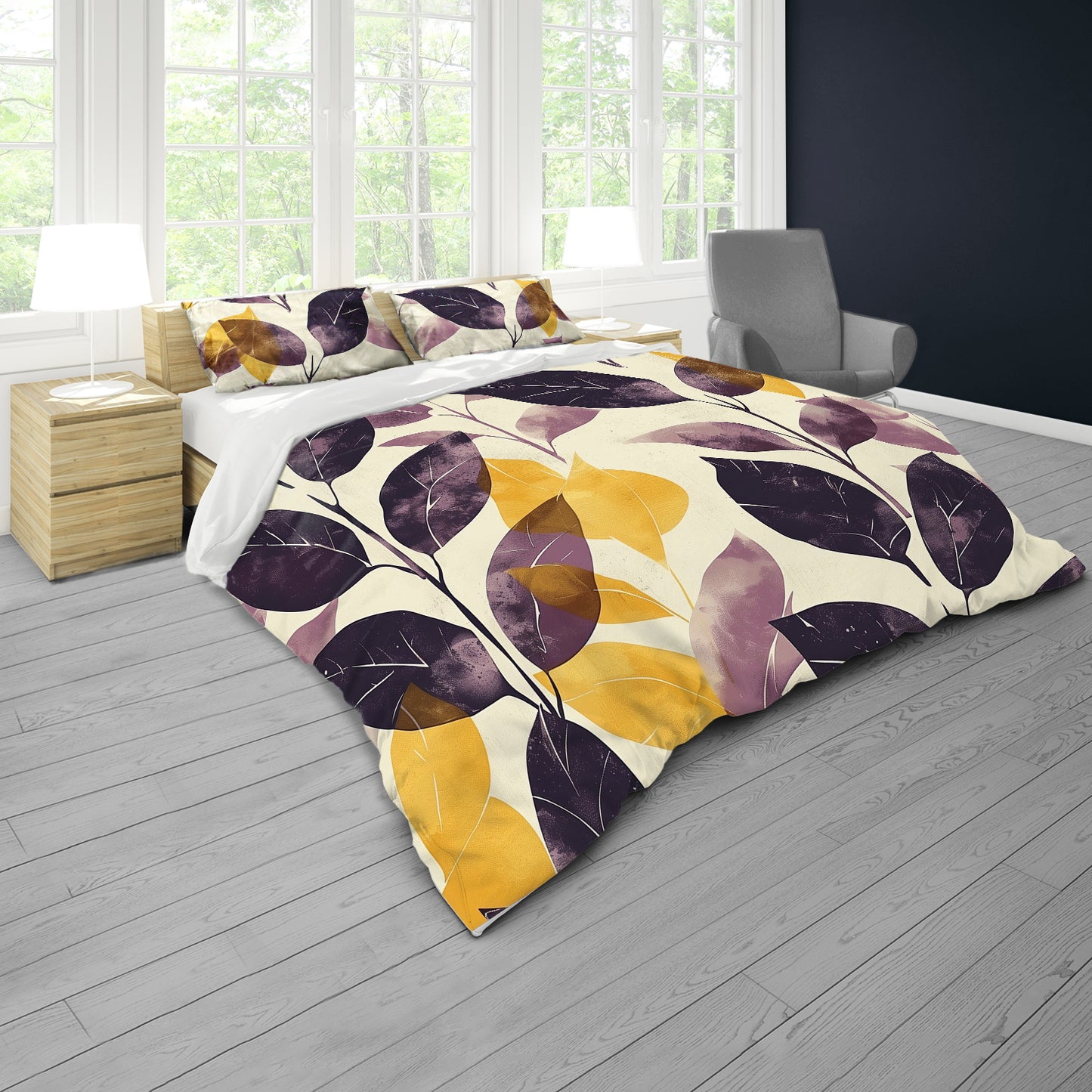 Leaves in Faded Plumb Duvet Cover Set by Wikus Schalkwyk