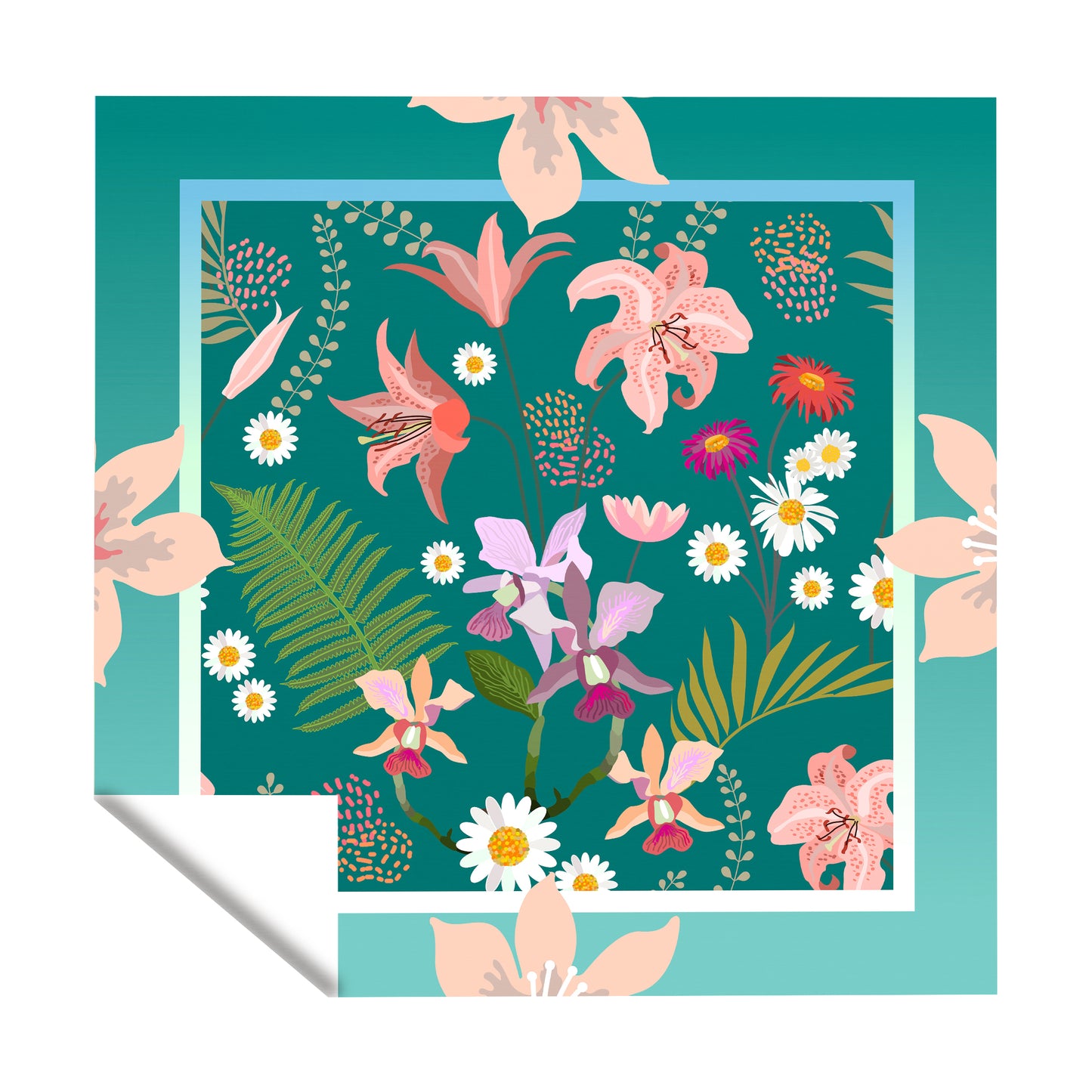 Leavy Plkants on Green Square Tablecloth