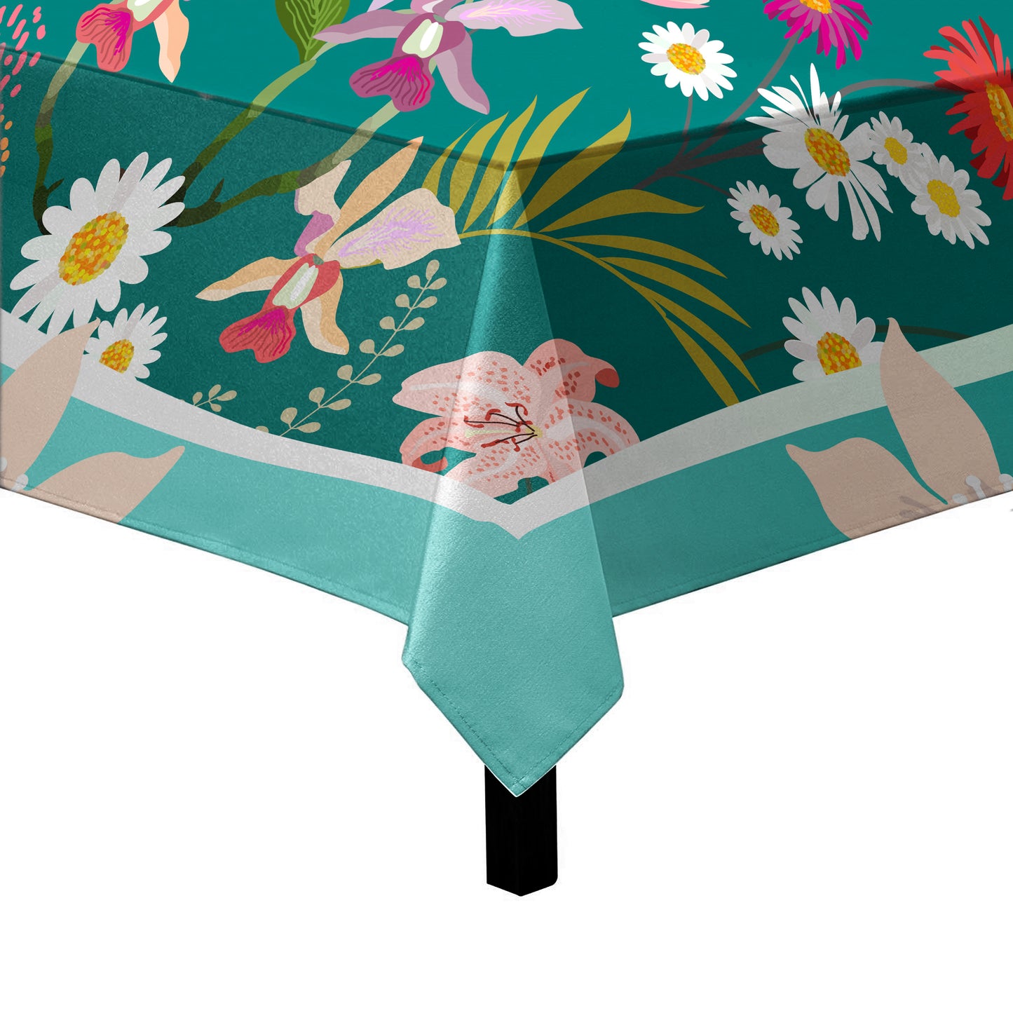 Leavy Plkants on Green Square Tablecloth